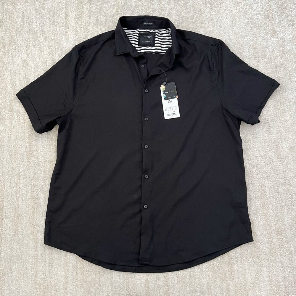 NWT Denim & Flower Short Sleeve Black Button Up Shirt Top XL Two Way Stretch
